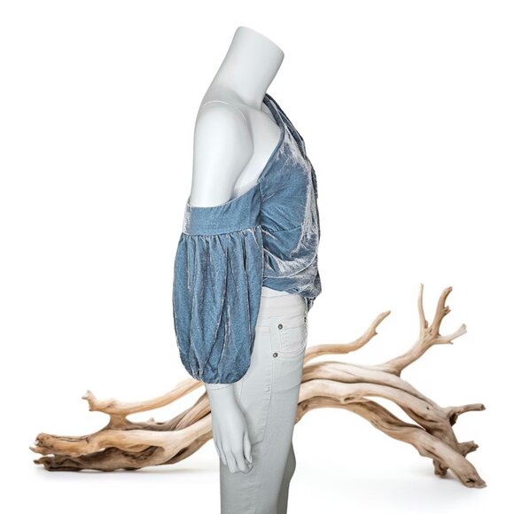 HELLESSY "Amalie" Smokey Blue Velvet One-Shoulder Top | US 6 | Retail $920 NWT - Picture 7 of 12